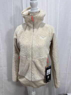 Women's Cream Sherpa Zip-Up Jacket with High Collar